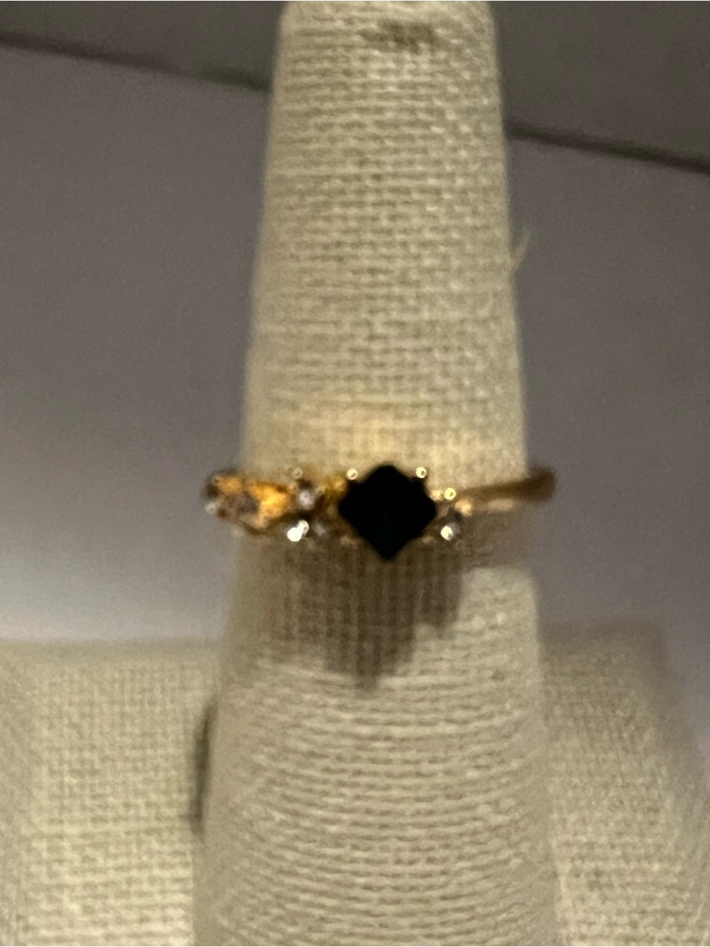 Gold-Tone Ring with green Center Stone and Accent Crystals